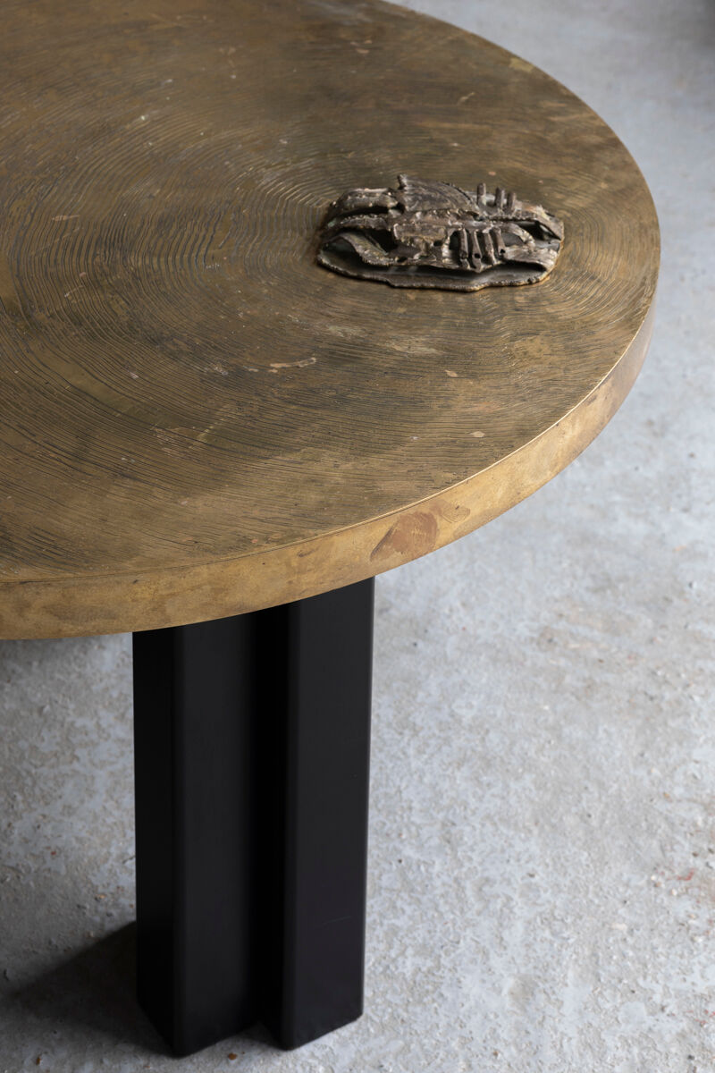 Coffee table in etched brass by Christian Krekels, Belgium, 1990