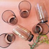 Set 6 smoked glasses with orangeade, 70s