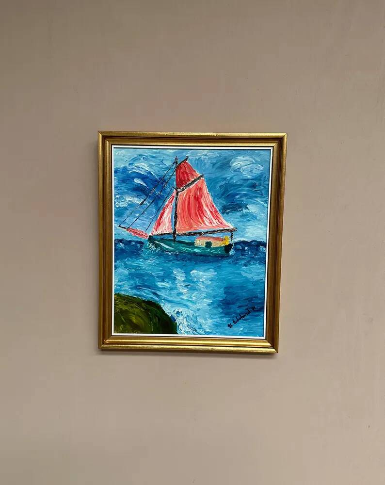 Original Swedish Oil on Panel – “Sailboat on the Water” by U. Ekshard – Signed – Dated 1971 – Vintage & Framed