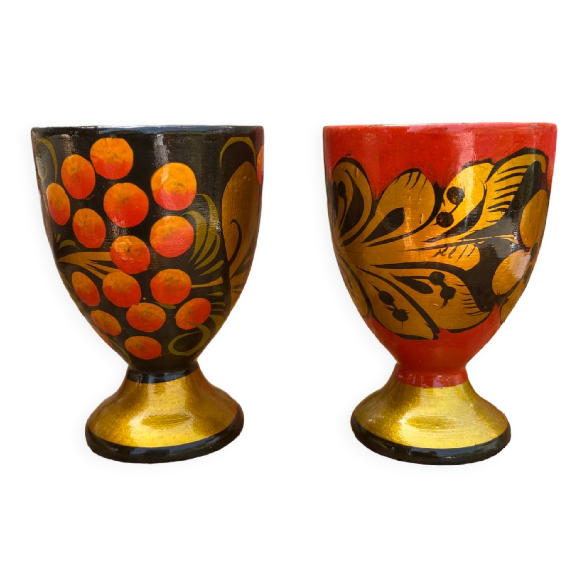 2 wooden egg cups Russian folklore