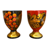 2 wooden egg cups Russian folklore