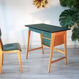 Desk and its green and wood chair, 1950s