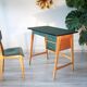 Bureau et sa chaise vert et bois, année 50