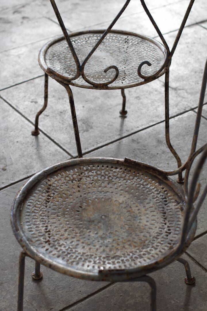 Two iron garden chairs 1950