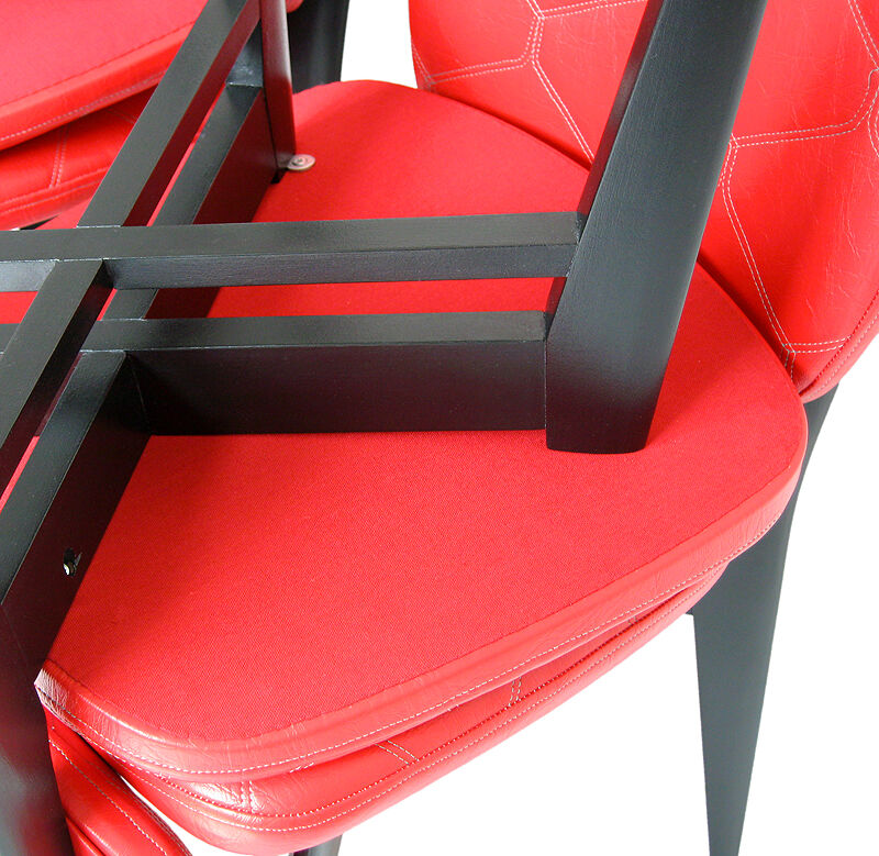 Set of 4 red quilted skai chairs year 50