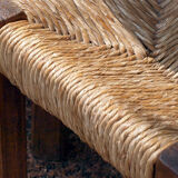 Brutalist chairs in pine and straw, France, 1950s, set of 4