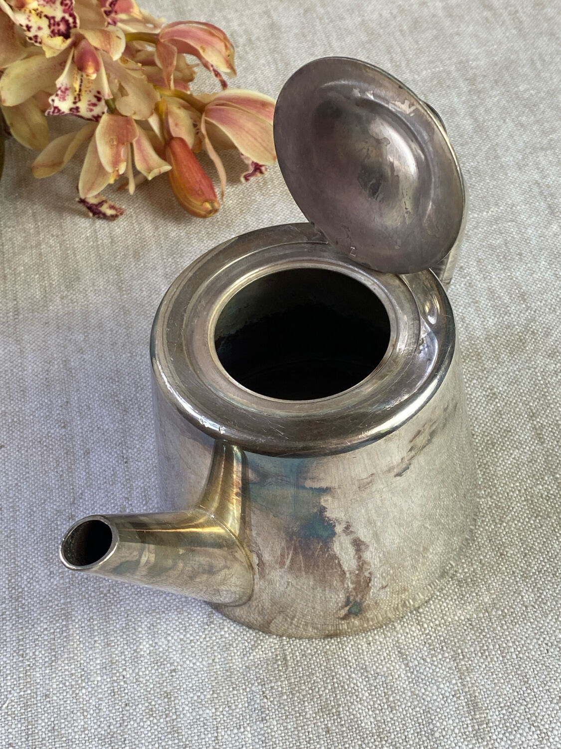 Silver-plated metal teapot, France, Art Deco