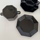 Vintage Set of 6 Arcoroc Black Glass Soup Cups and Saucers Set