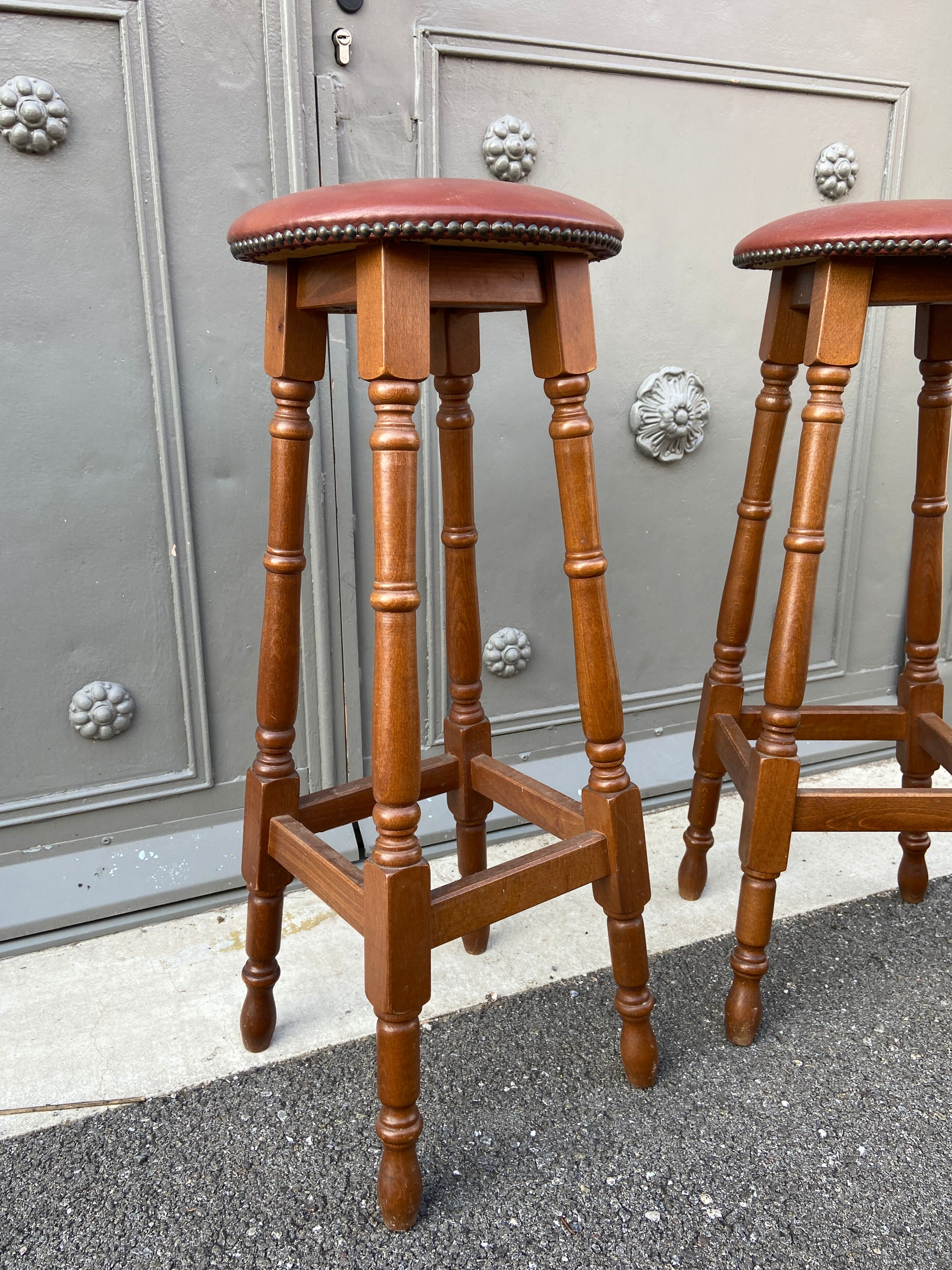 Pair of bar stools curved wood 1960