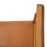 Wood and leather chairs, 1970s, set of 4