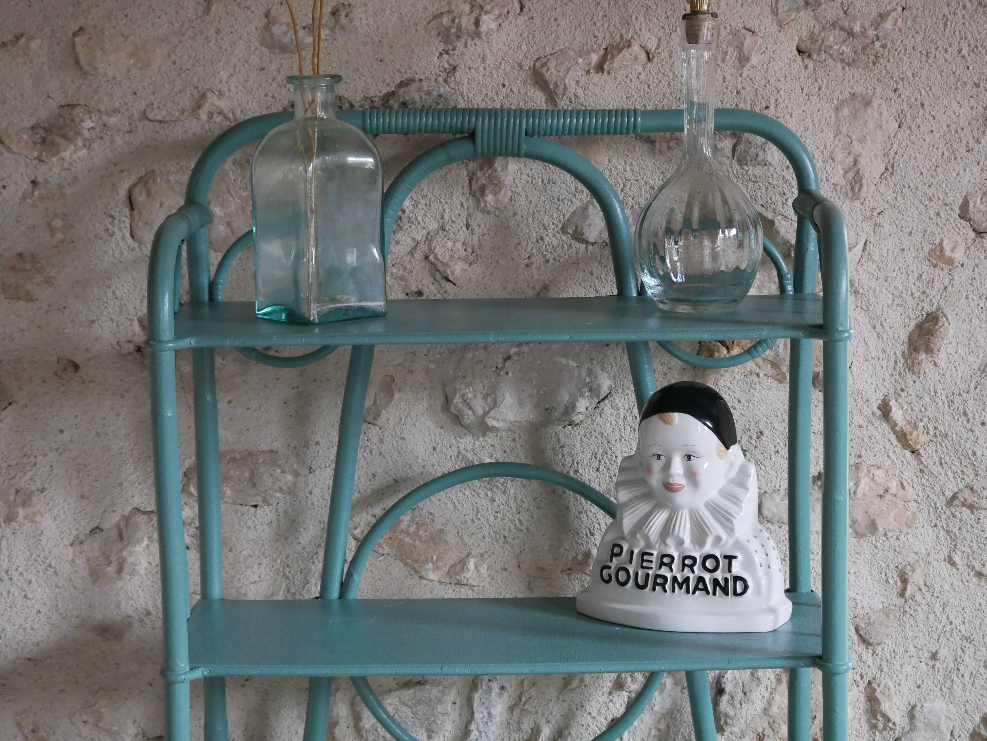 Blue rattan shelf