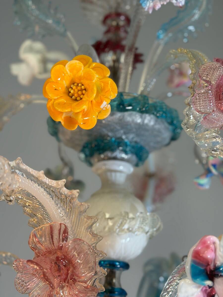Venetian Rezzonico chandelier in multicoloured Murano glass circa 1900