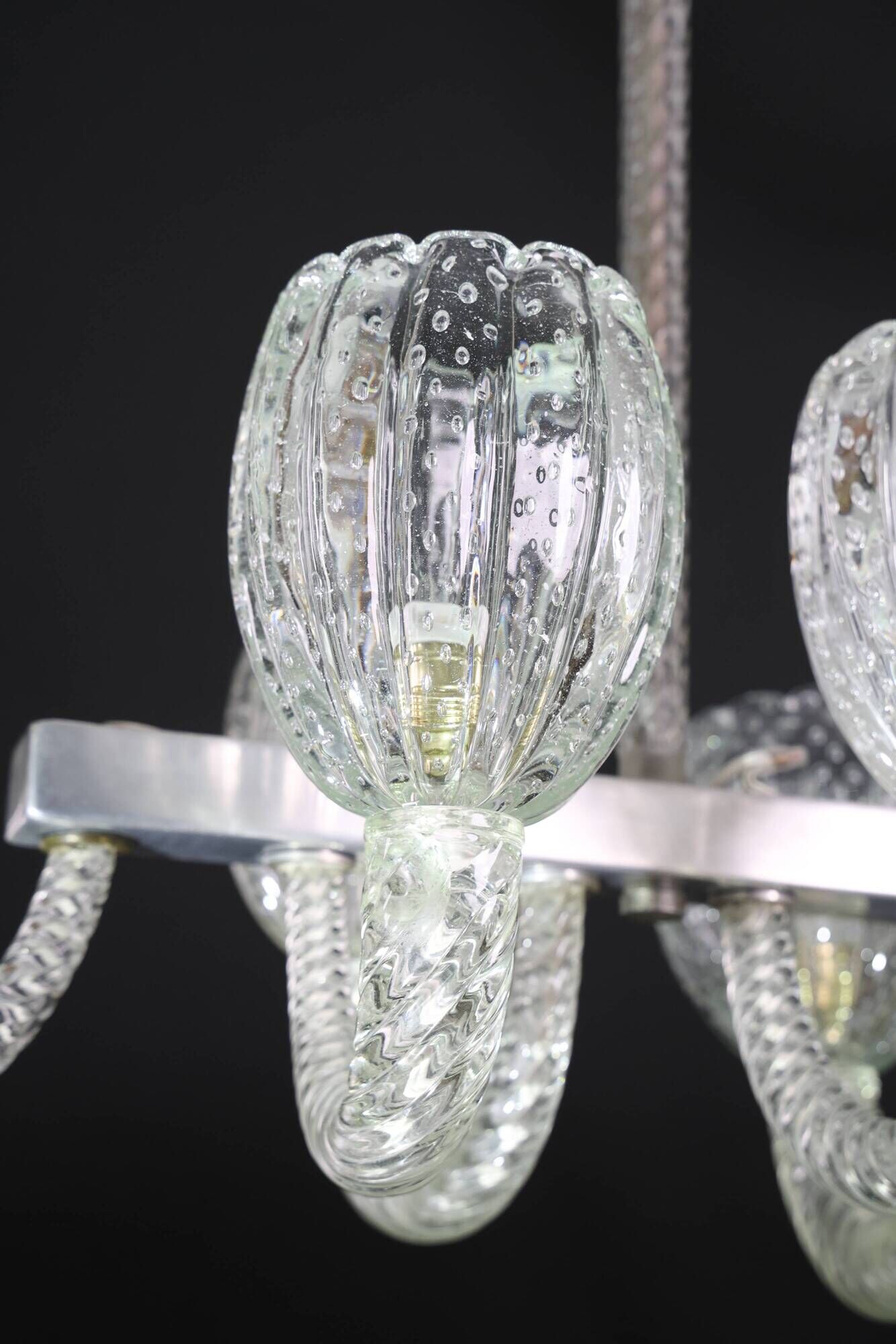 Amazing 6 Light BarovierArt Deco Chandelier, "Bullicante" Glass Murano, 194