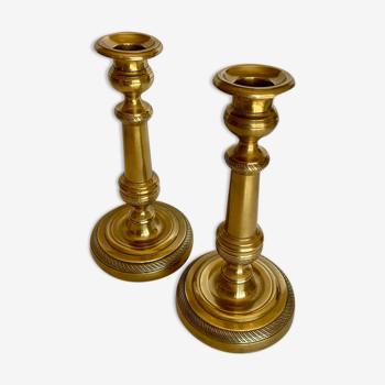 pair of candle holders in gilded bronze nineteenth century