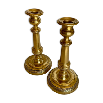 pair of candle holders in gilded bronze nineteenth century