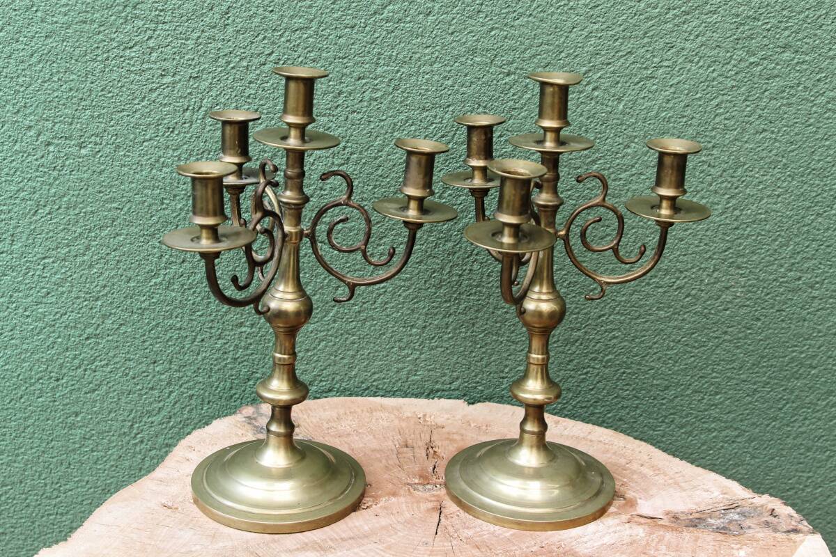 Pair of brass candlesticks, 4 lights