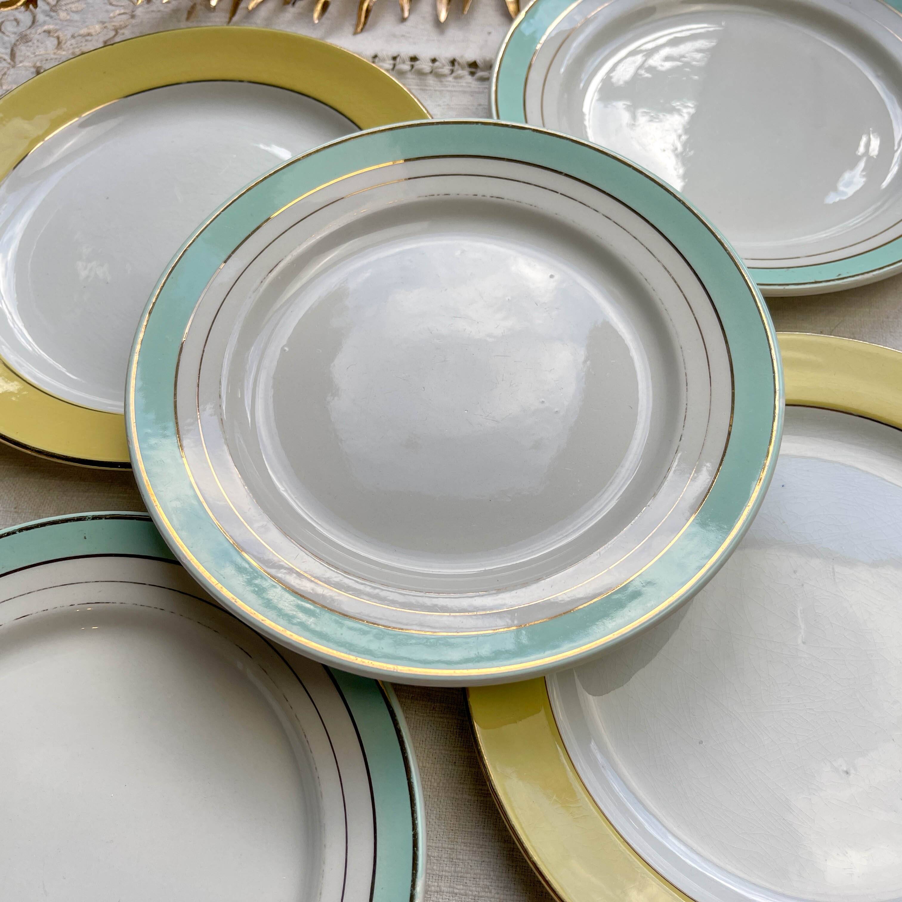 5 Small vintage mismatched yellow and green plates 1950
