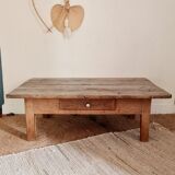 Old farmhouse coffee table in solid wood 1 drawer