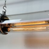 Industrial french polished aluminium hanging tube light, 1970s