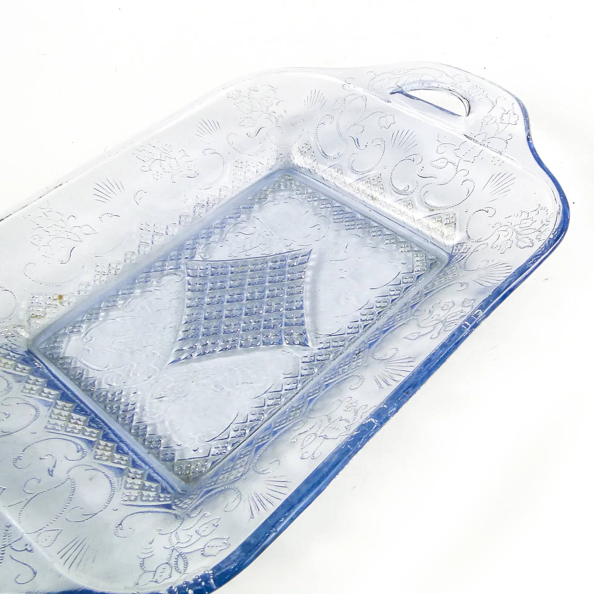 Art Deco tray, turquoise glass, Ząbkowice, Poland, 1930s