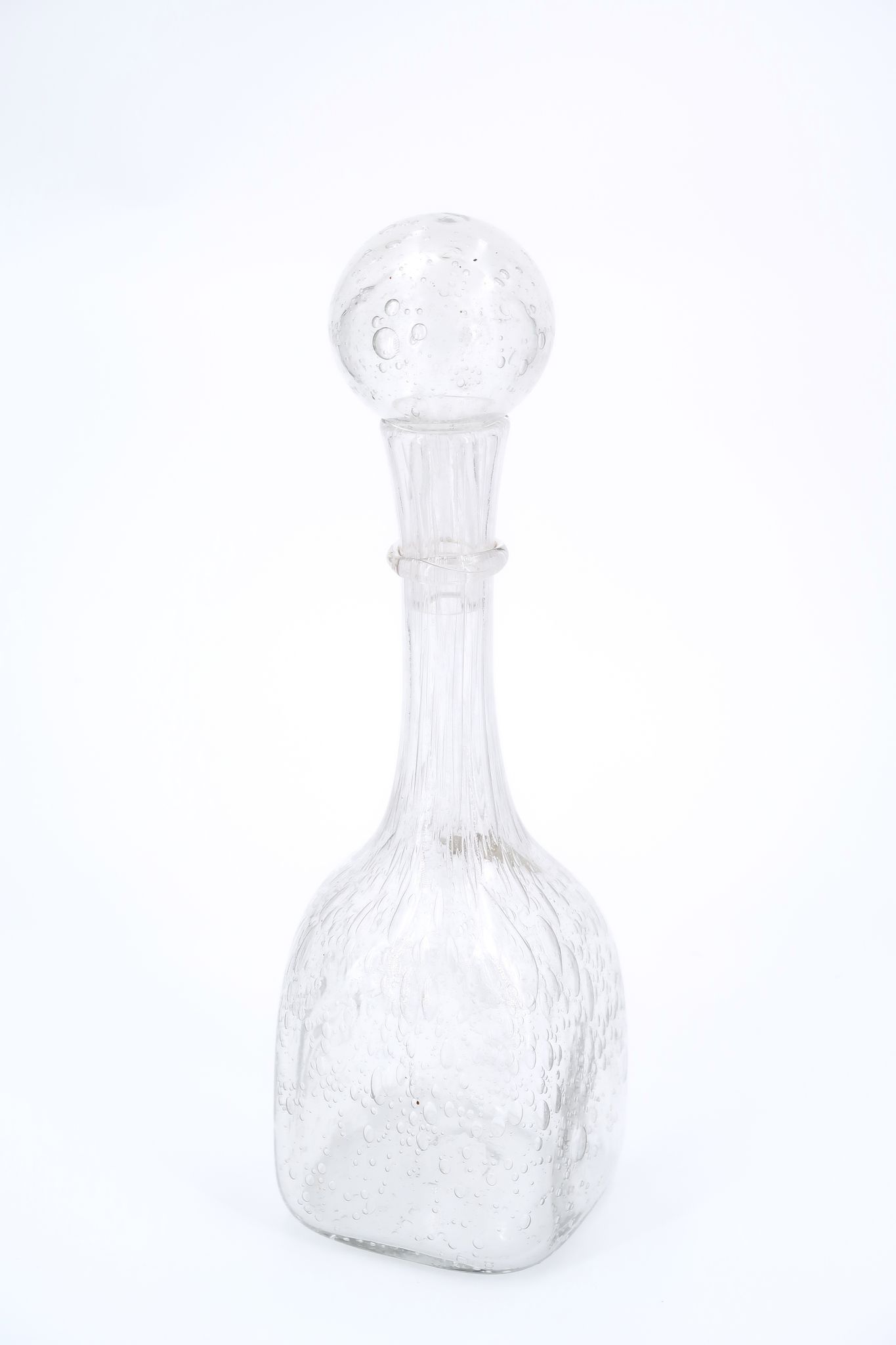 Carafe en verre bullé transparent La Rochère, années 70