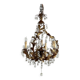 Lustre à pampilles et laiton doré