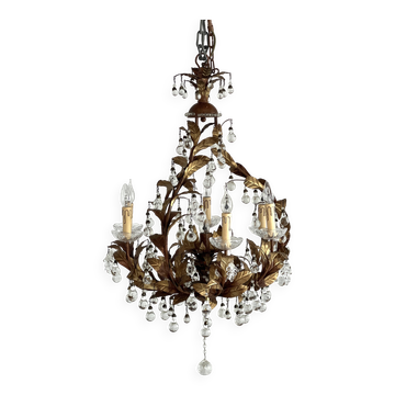 Lustre à pampilles et laiton doré