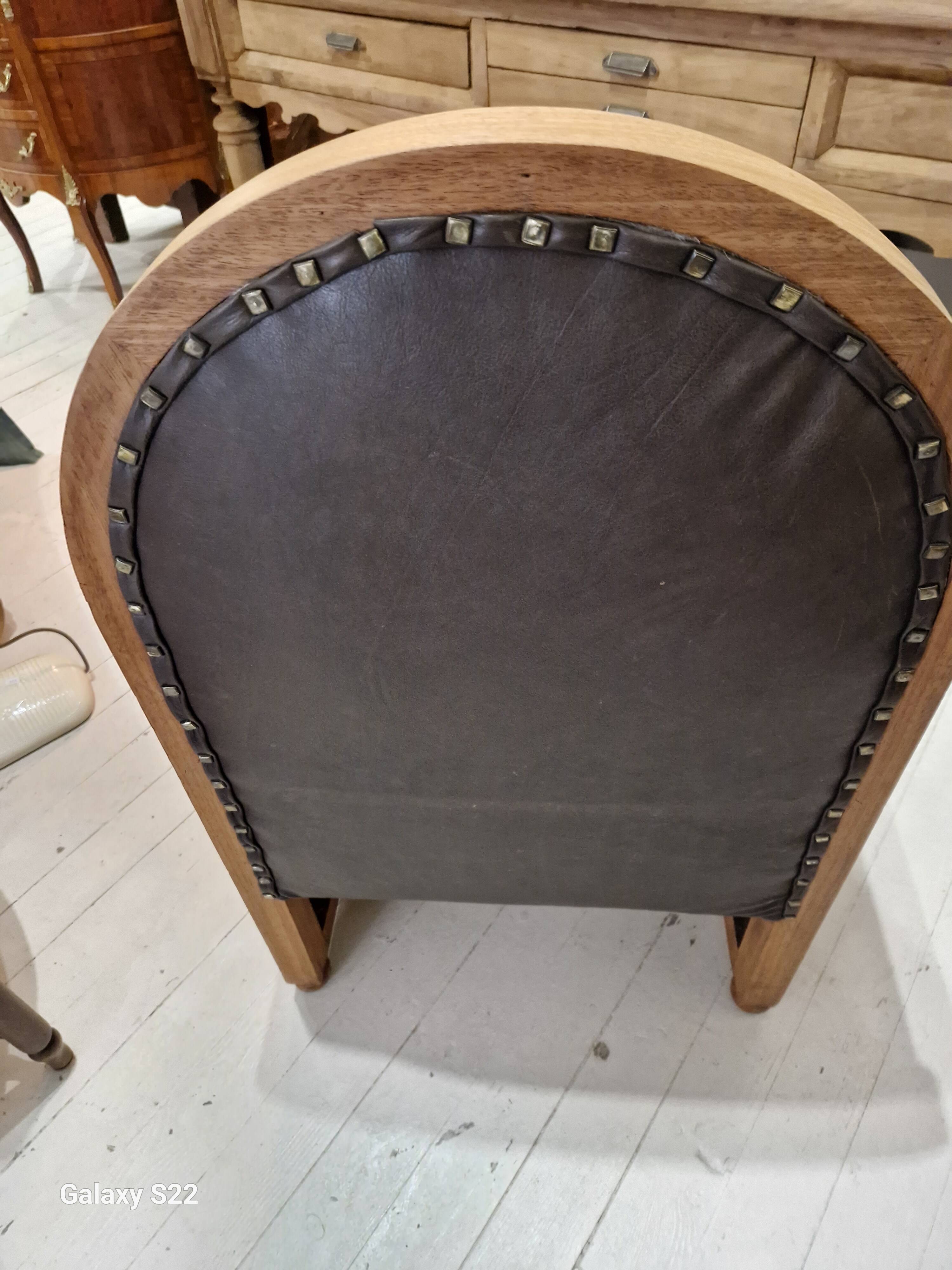 art deco armchair in leather and wood
