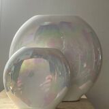 Duo of vintage round vases in iridescent ceramic
