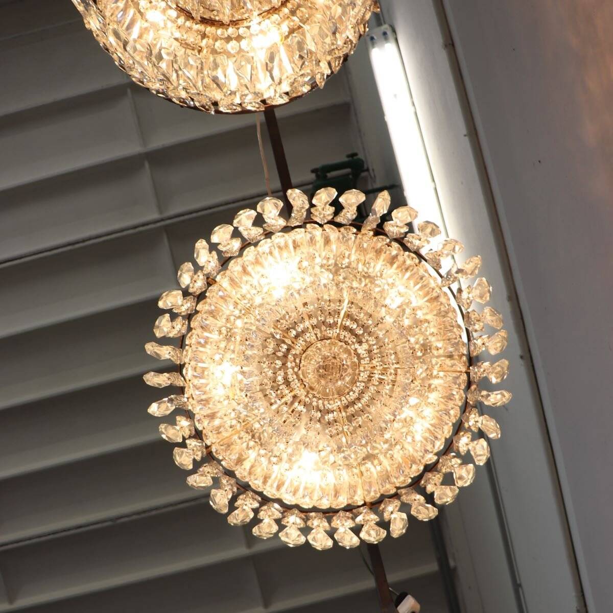 Chandeliers With Large Crystal Drops, Italy, Early 20th Century