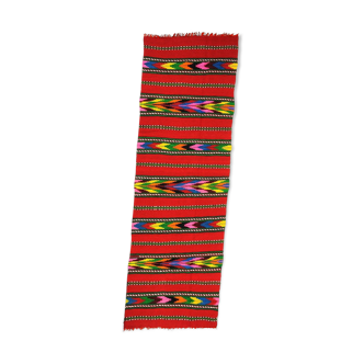 Red wool runner with colorful stripes, handwoven, Romania 225x80cm