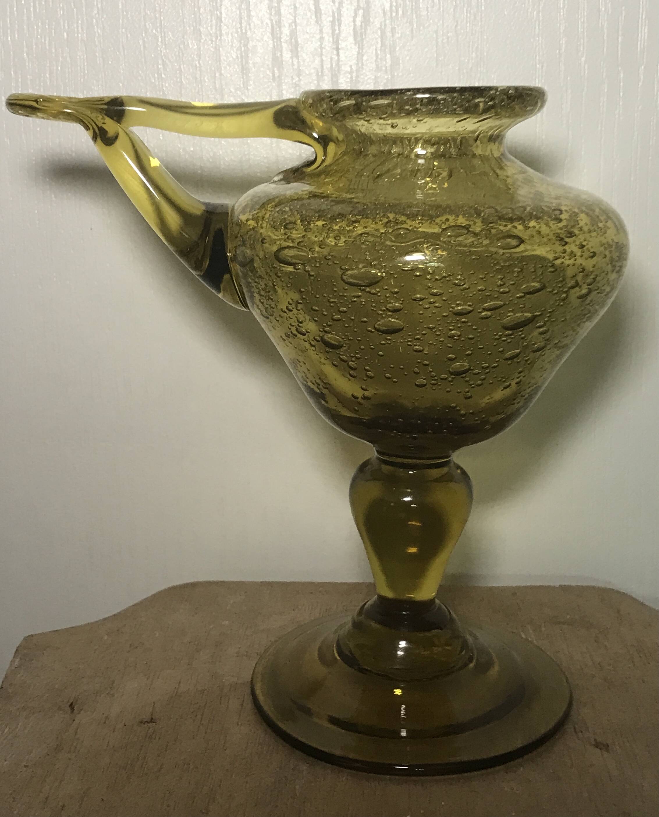 Yellow bubble hand blown glass oil lamp biot glassworks