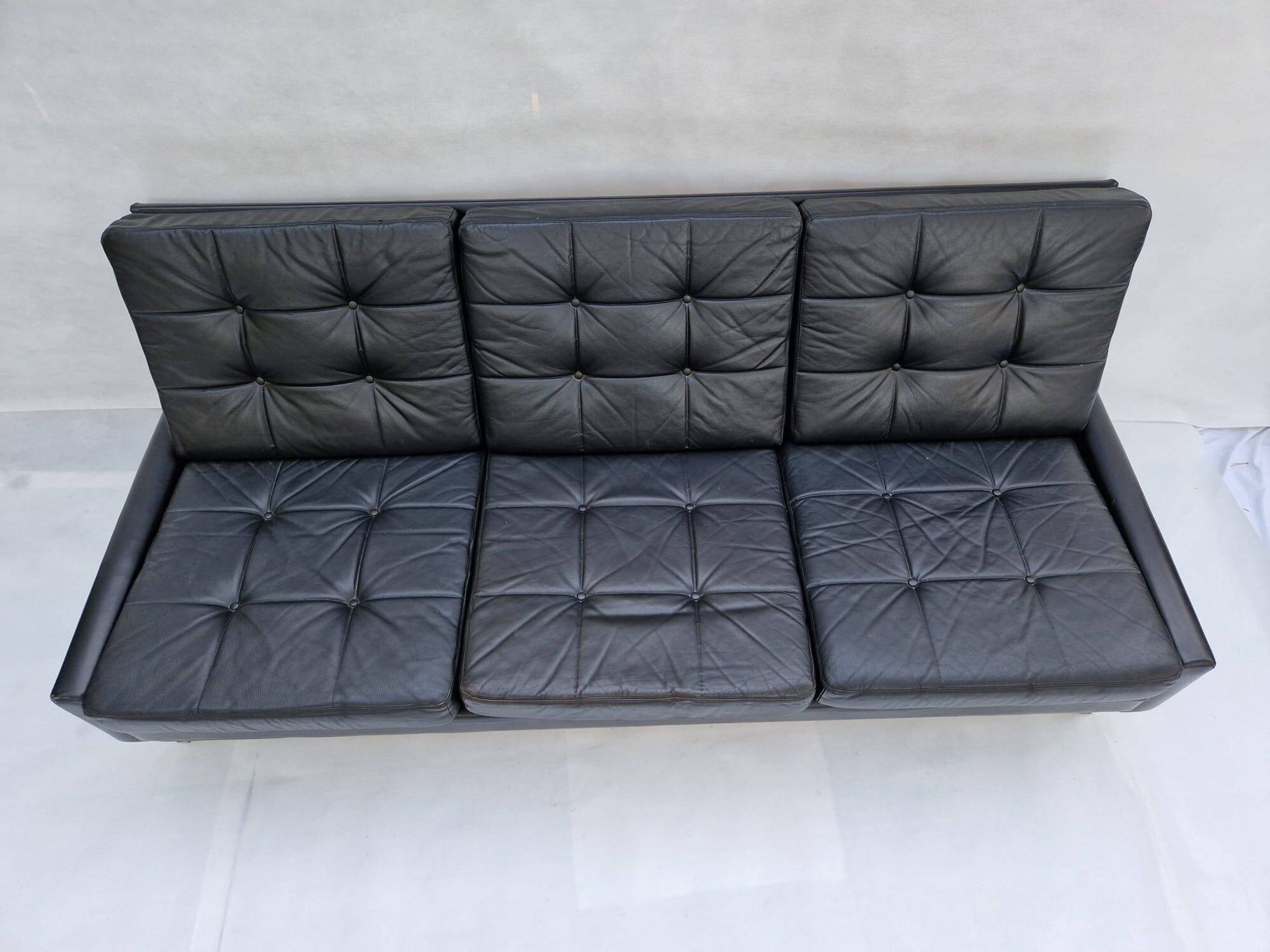 3-seater sofa, vintage, chrome, black leather, Denmark, 1960s
