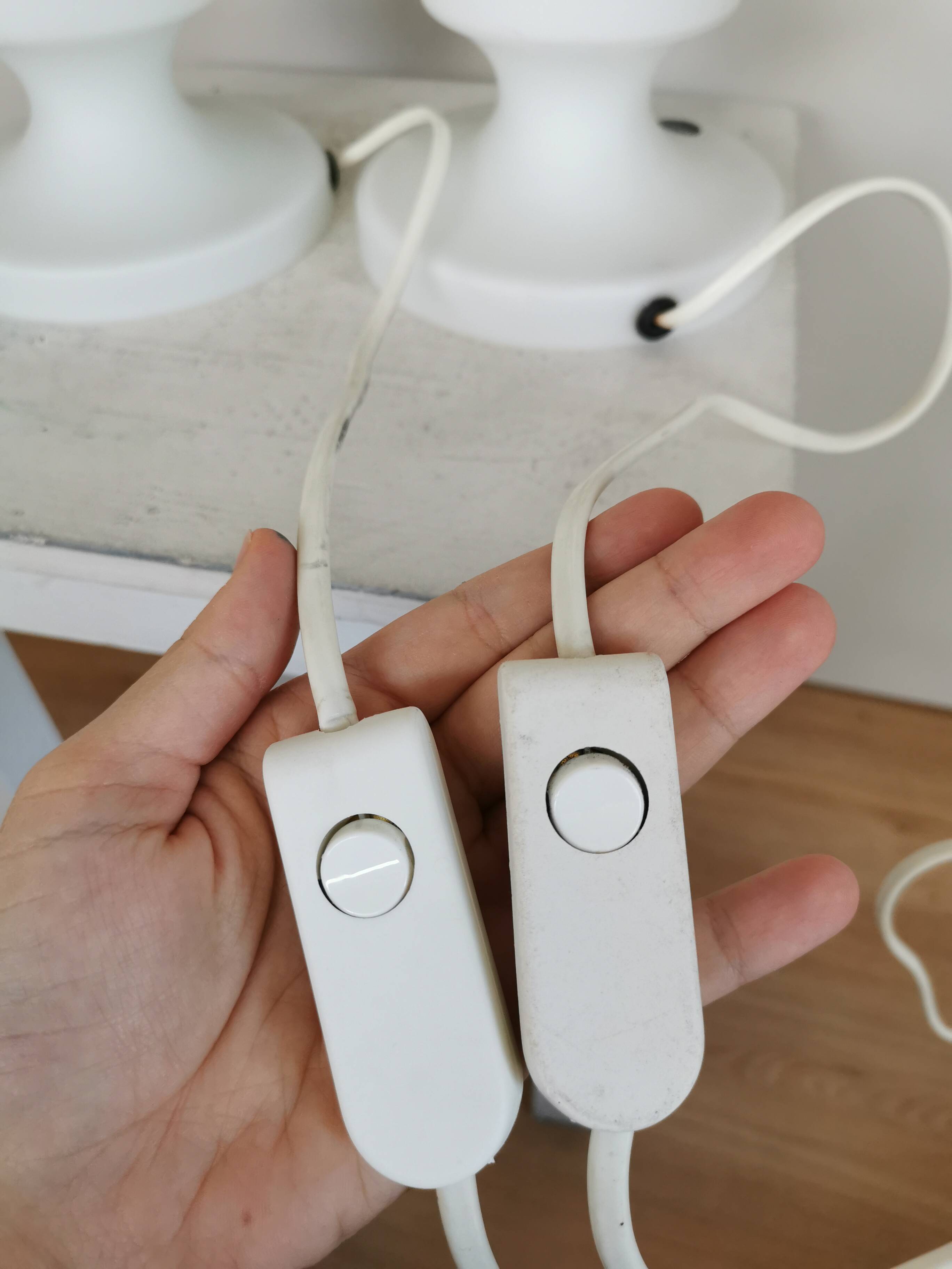 Set of 2 Vintage White Glass Table Lamp by Ivan Jakes, Czechoslovakia 1960s