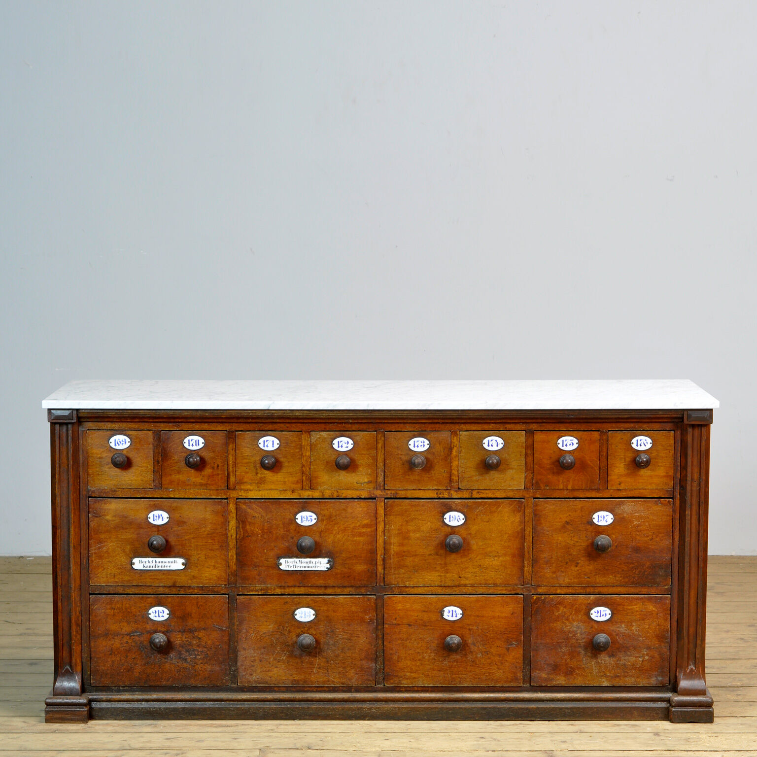 Apothecary Chest Of Drawers With Marble Top, 1930s