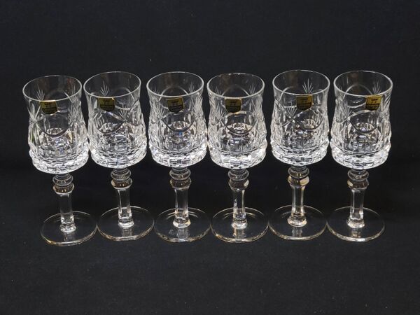 6 verres à pied a vin en cristal épais taillé ff crystal hand