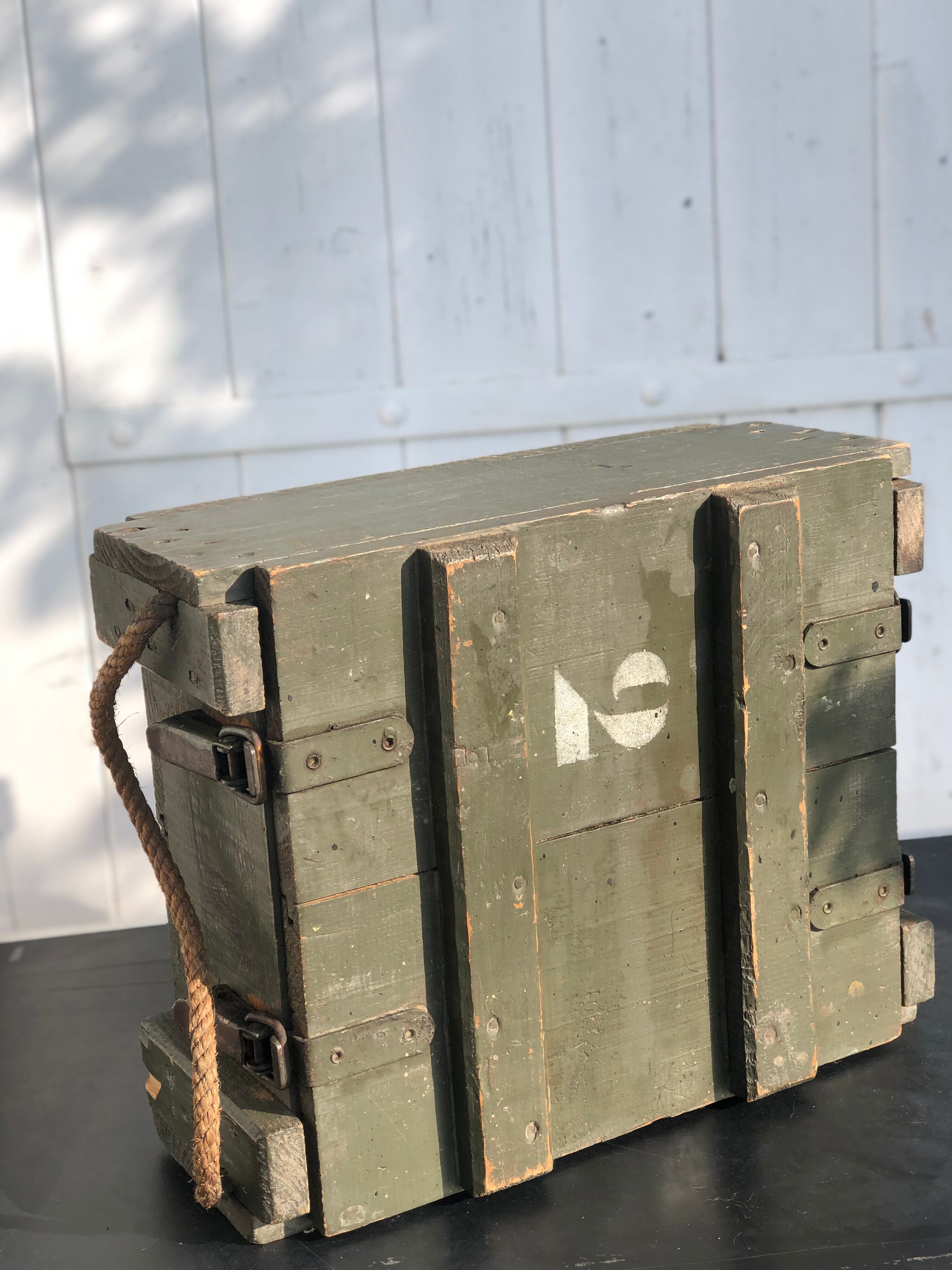 Green wooden chest ammunition box