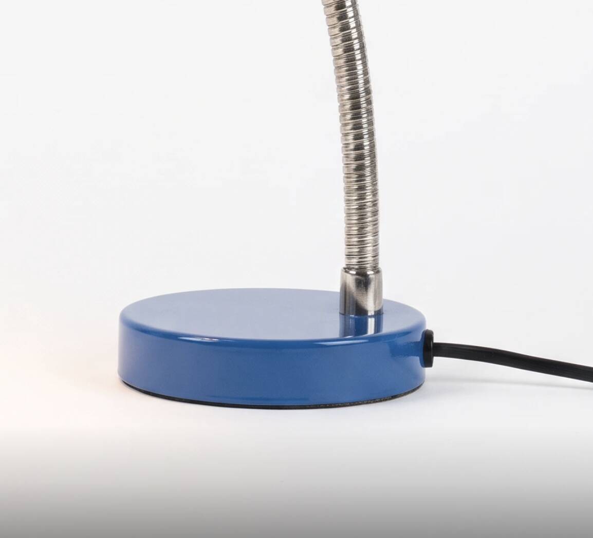Vintage blue desk lamp with a chrome gooseneck, 1970s.
