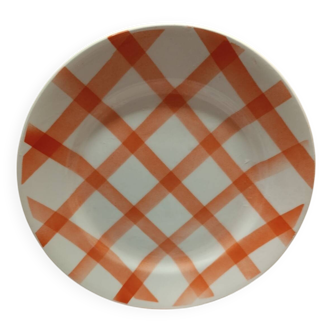 Round dish with red tea towel motif Moulin des loups