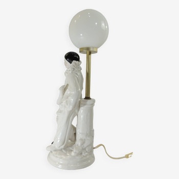 Lampe céramique blanche Pierrot/arlequin/1960/vintage