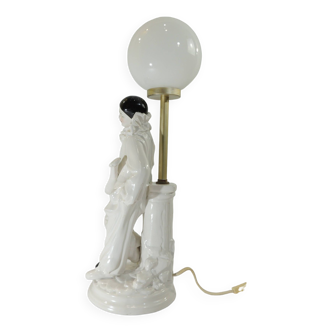 White ceramic lamp Pierrot/harlequin/1960/vintage