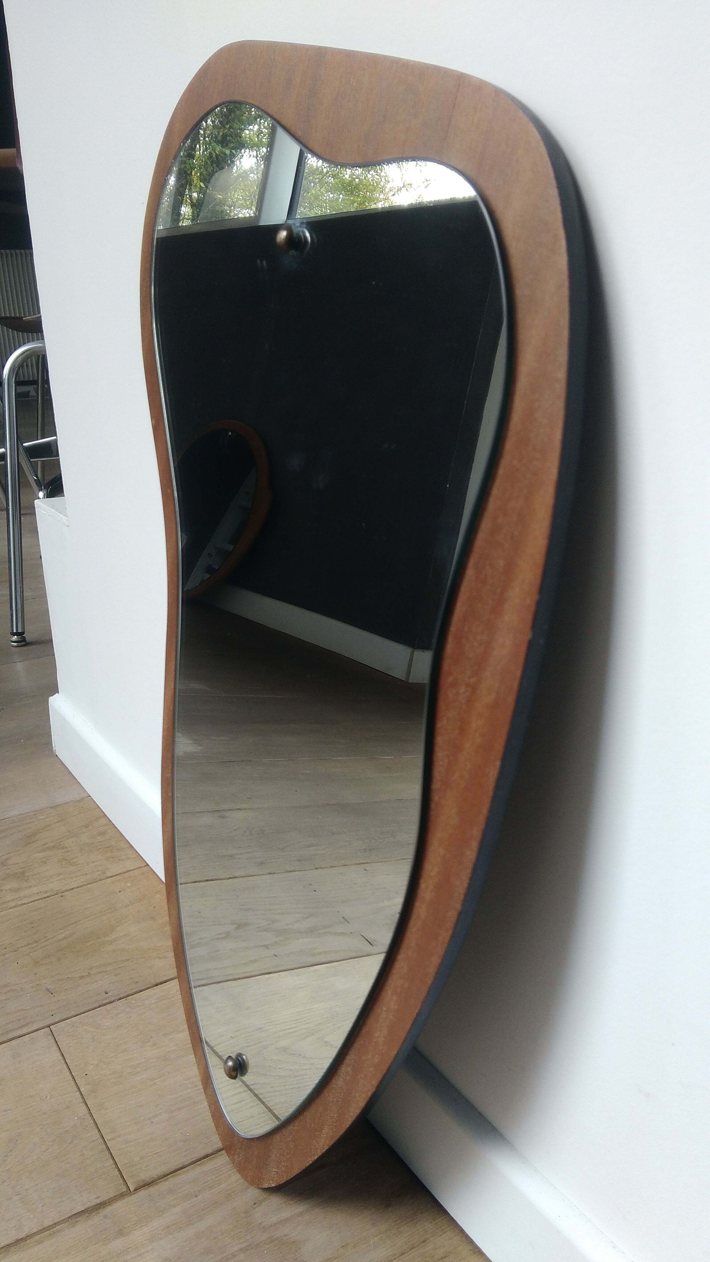 Mirror teak Scandinavian free form 59 x 35 cm