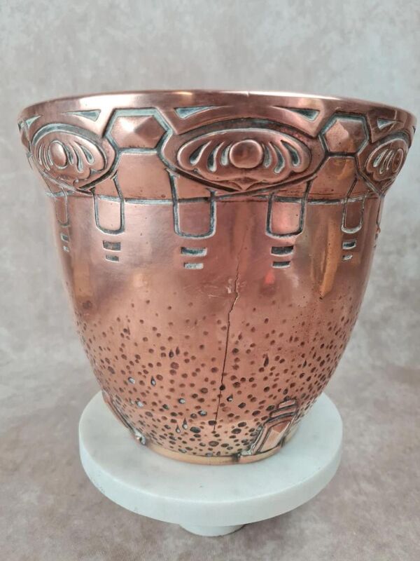 Cache-pot ancien Art Nouveau Gustave De Bruyn Fives-lille �� cuivre galvanoplastie