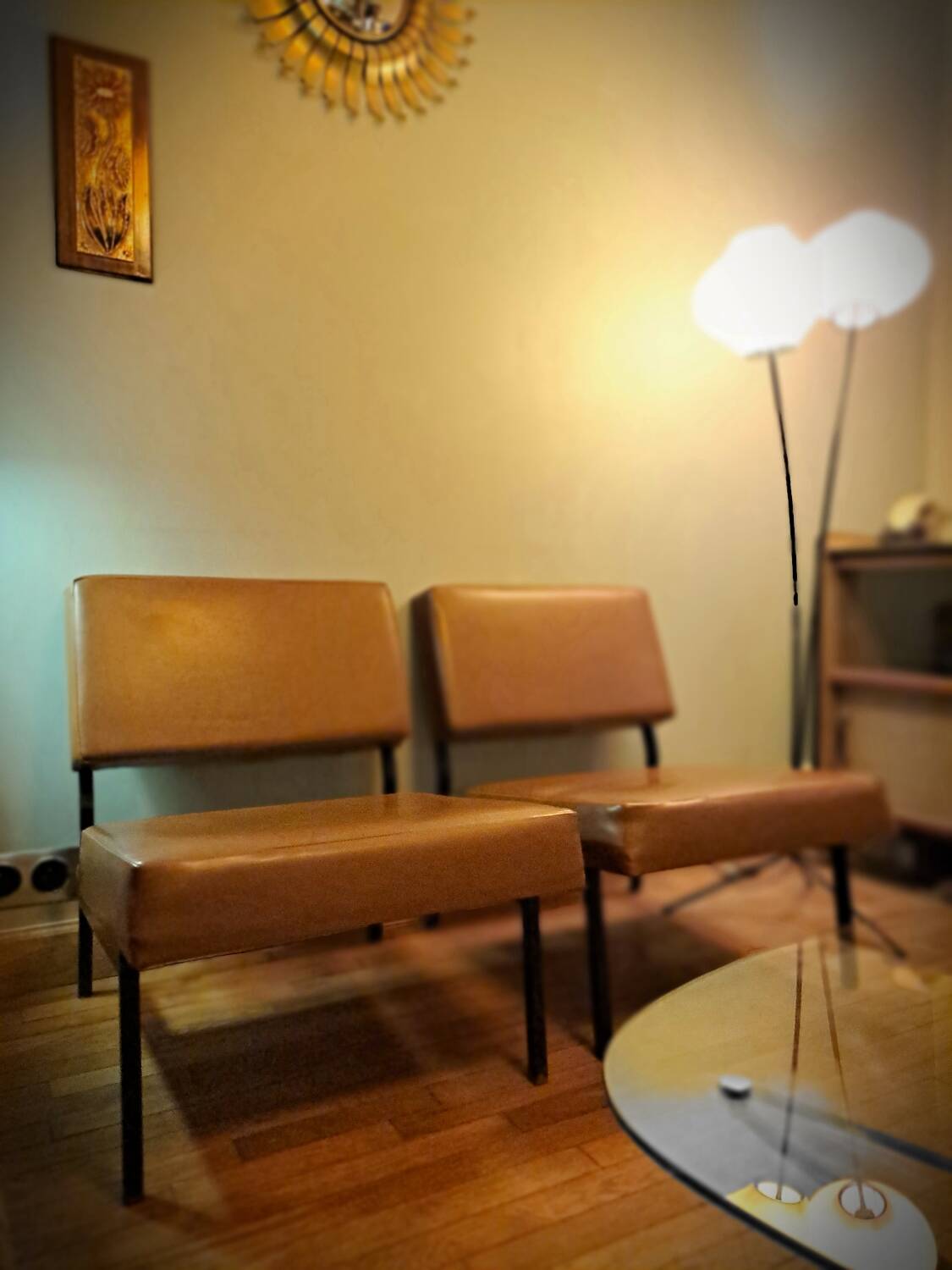 Trio of modular dlg P.Guariche armchairs 1960's