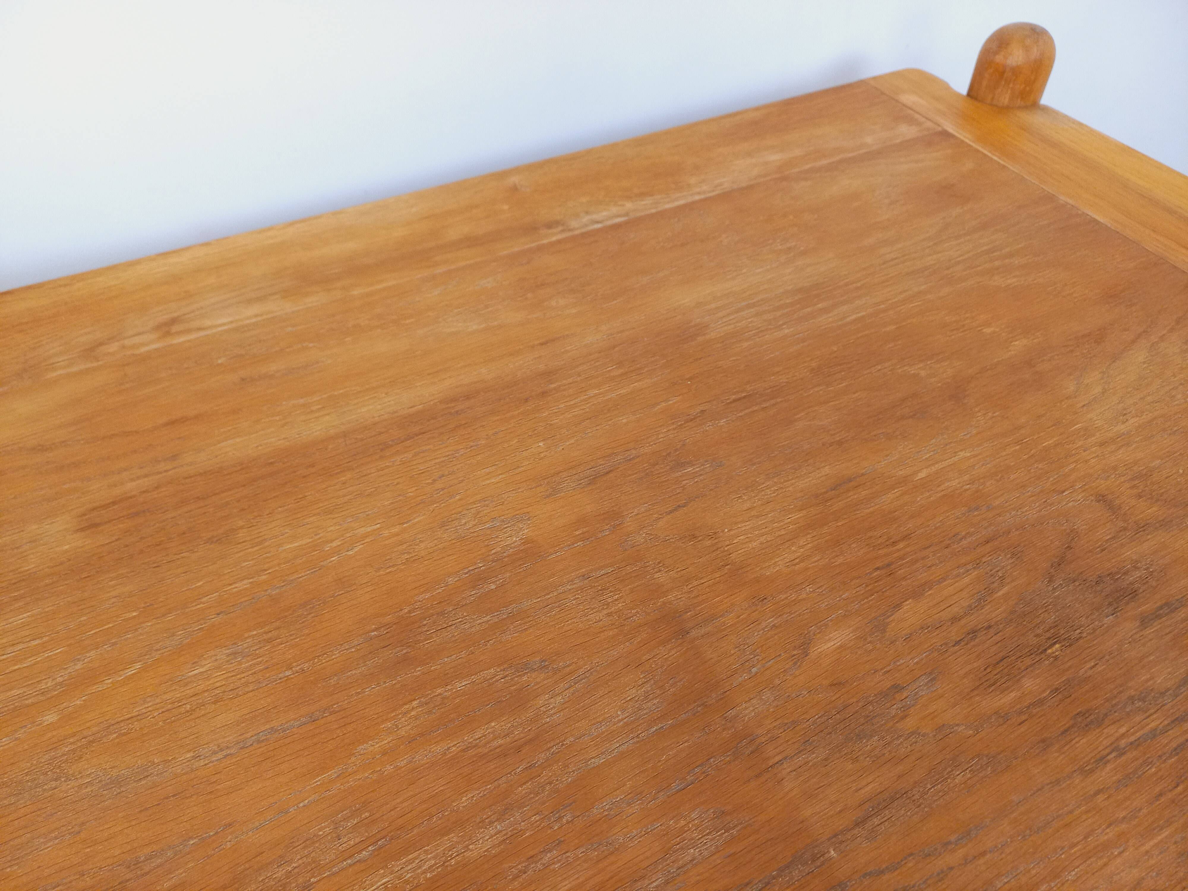 Large vintage brutalist rectangular table made of solid oak wood.