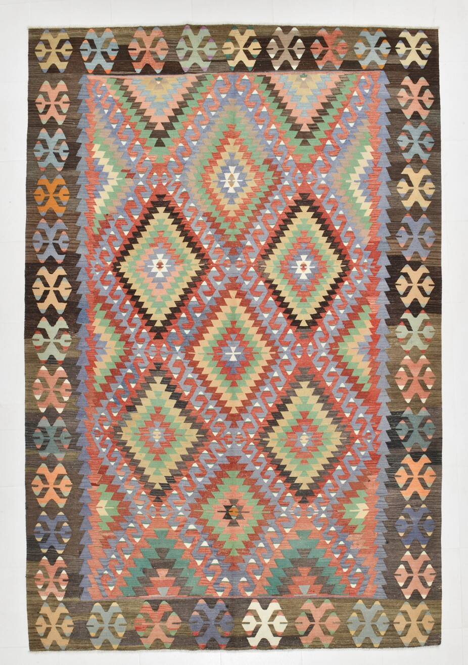 7x10 Multicolor Vintage Kilim Rug, Pattern Kilim Rug, 207x311 cm