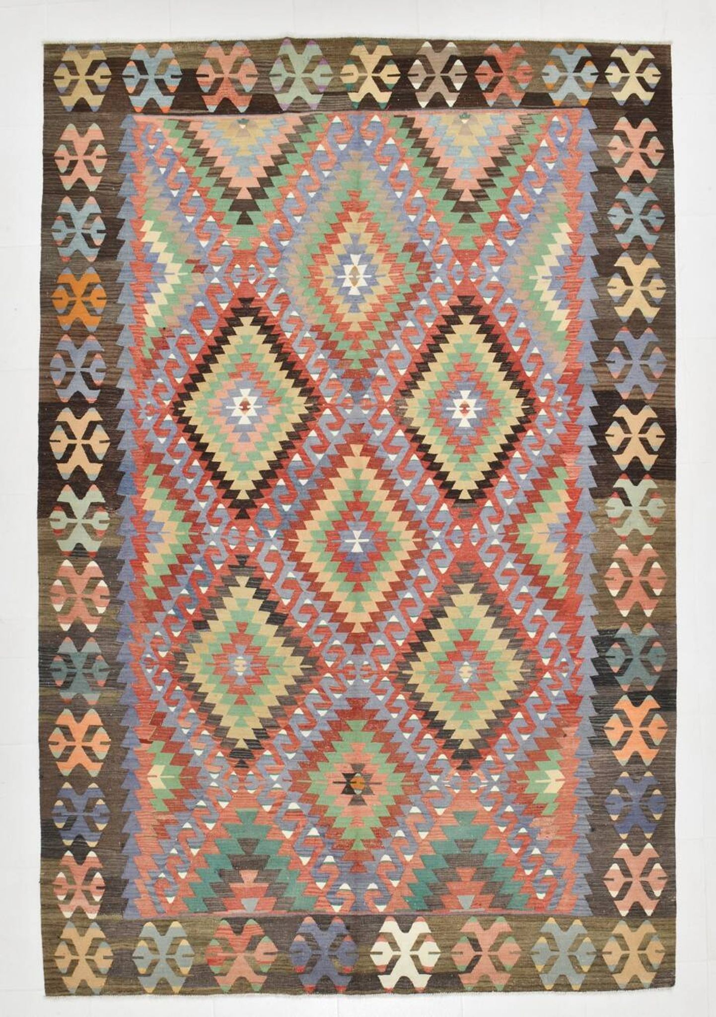 7x10 Multicolor Vintage Kilim Rug, Pattern Kilim Rug, 207x311 cm
