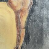 Painting signed pastel female portrait “the ocher sofa” 42x30 cm