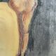 Painting signed pastel female portrait “the ocher sofa” 42x30 cm