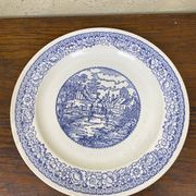 Large blue and white porcelain plate 20th art nouveau